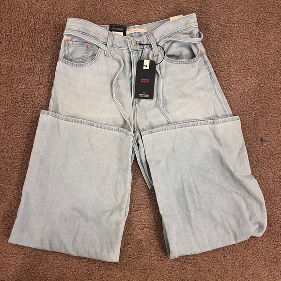 NWT Levi's XL Baggy Straight Jeans Light Wash Blue Size 27x31 Tie Waist Y2K - Picture 7 of 12